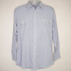 PANHANDLE SLIM Mens Med Western Blue Plaid Check L/S Shirt Pearl Snaps Cowboy